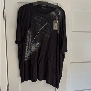 All Saints Black Short Sleeve Tee with Feather Design